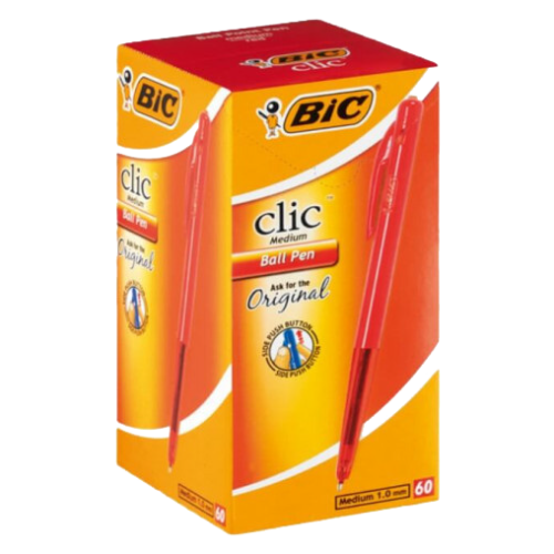 BIC Clic Medium Ballpoint Pens - Red (Box Of 60)