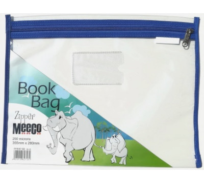 MEECO A4 Book Bag Clear PVC With Zip Blue