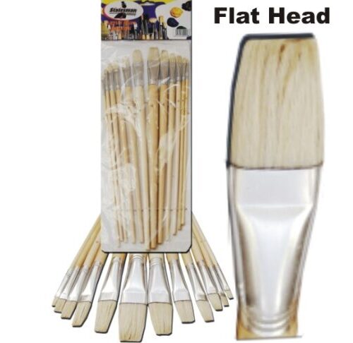 STATESMAN Artist Paint Brush Set 12 Piece Flat Tip