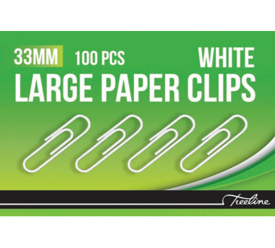 TREELINE Paper Clips 33mm White PVC Coated