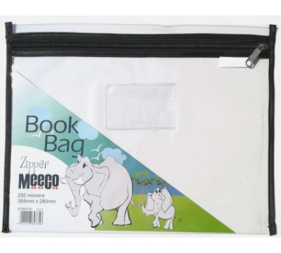 MEECO A4 Book Bag Clear PVC With Zip Black