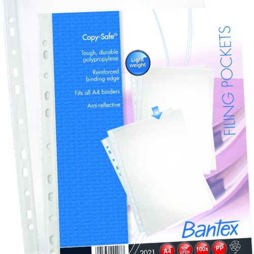 BANTEX A4 Copy-safe® Multi-punched Filing Pocket Clear