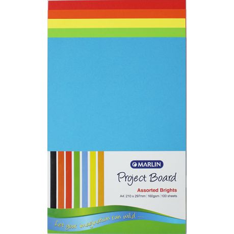 MARLIN Project Boards A4 160gsm 50’s Bright Assorted