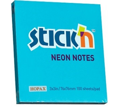 STICK'n NOTES Neon 76x76mm Blue (100SHEETS)