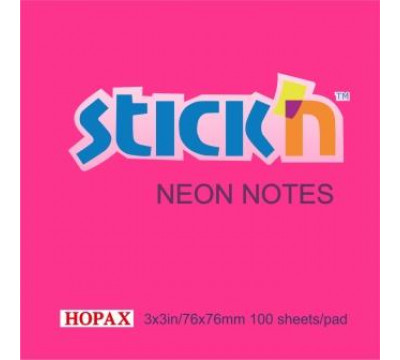 STICK'n NOTES Neon 76x76mm Magenta (100SHEET)