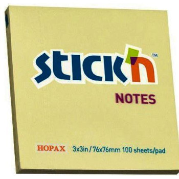 STICK'n NOTES Pastel 76x76mm Yellow (100 Sheets)