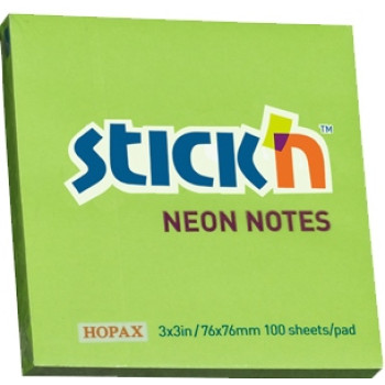 STICK'n NOTES Neon 76x76mm Lime (100 Sheets)