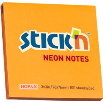 STICK'n NOTES Neon 76x76mm Orange(100 Sheets)
