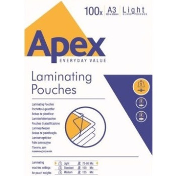 APEX A3 Laminating Pouches Gloss 150 Micron - 100 Pack