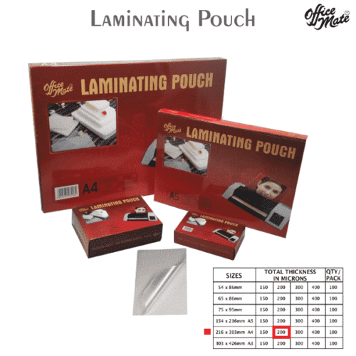 OFFICEMATE A4 200mic Laminating Ouch (100pk)