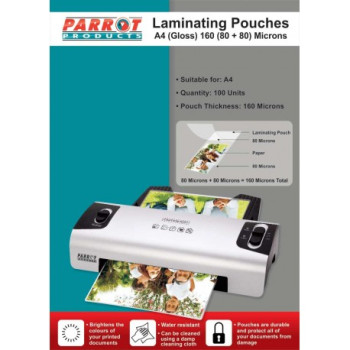 PARROT A4 Laminating Pouches Gloss 160 Micron - Box 100