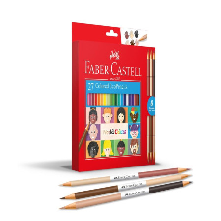 FABER CASTELL 24 Full Hexagonal Eco Colour Pencils + 3 Bicolor-World Colours